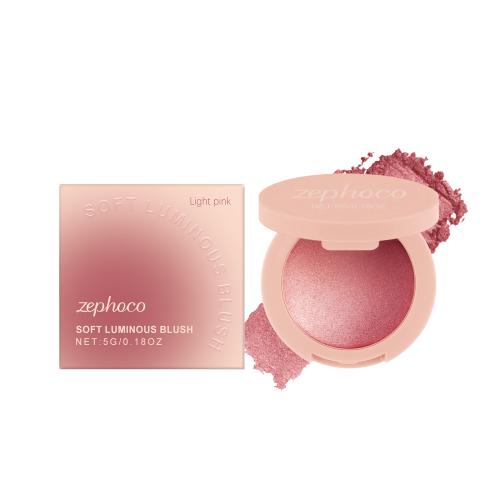 zephoco 淡粉色微夜光珍珠腮红 自然肤感妆容打造红润光泽细腻腮红